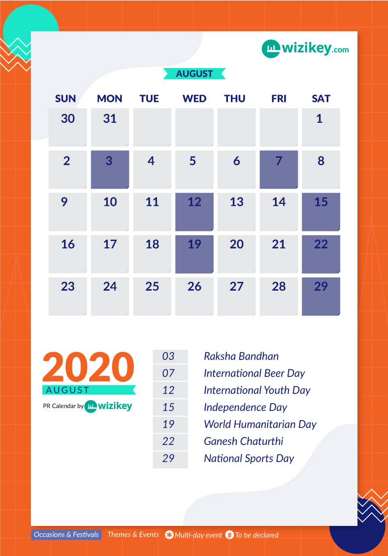 August - Ultimate PR Calendar India 2020