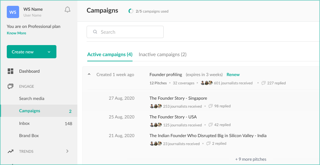 Pitches inside Campaigns in Wizikey