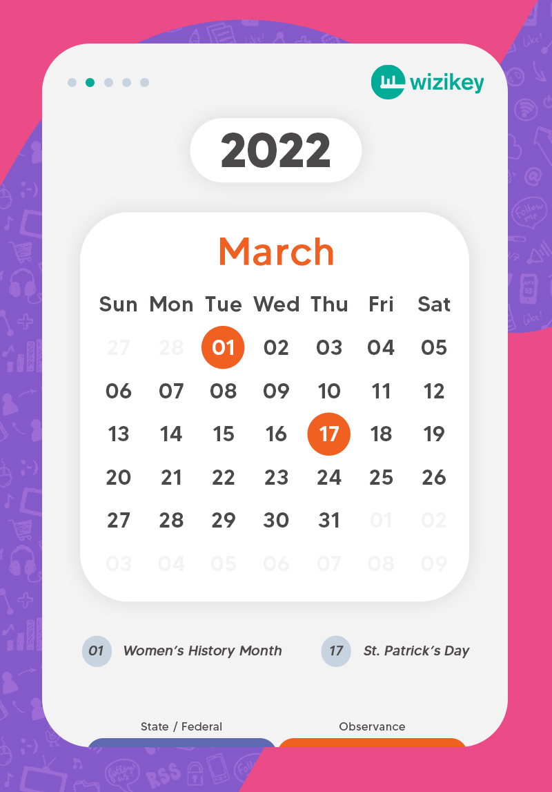 March social media calendar 2022 for the US
