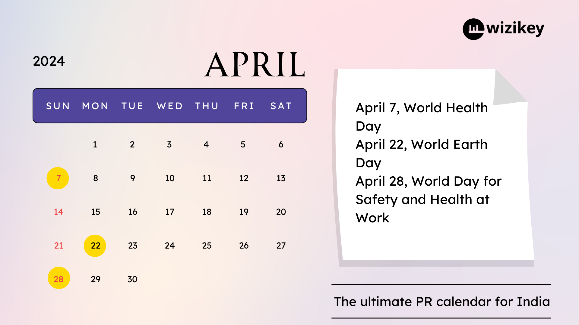 PR Calendar for 2024 April