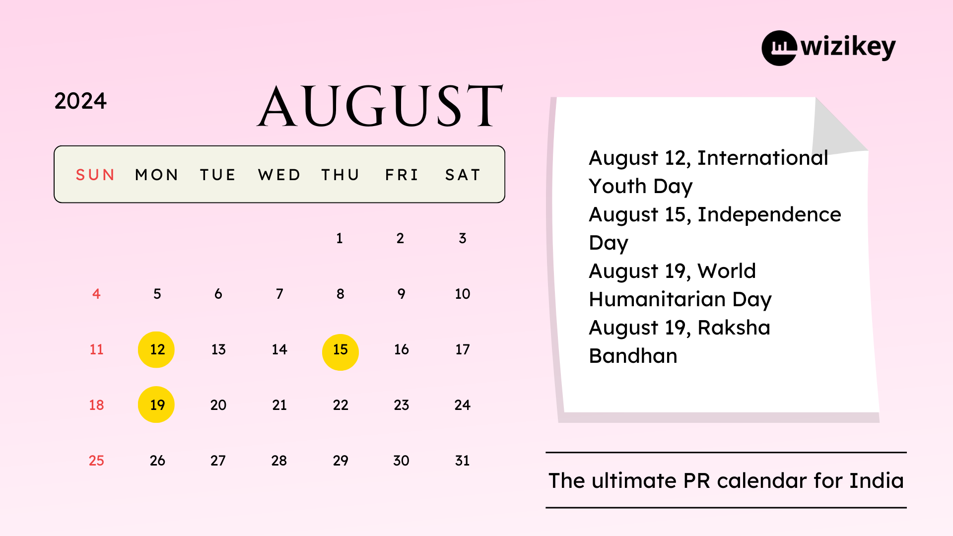 PR Calendar for 2024 August